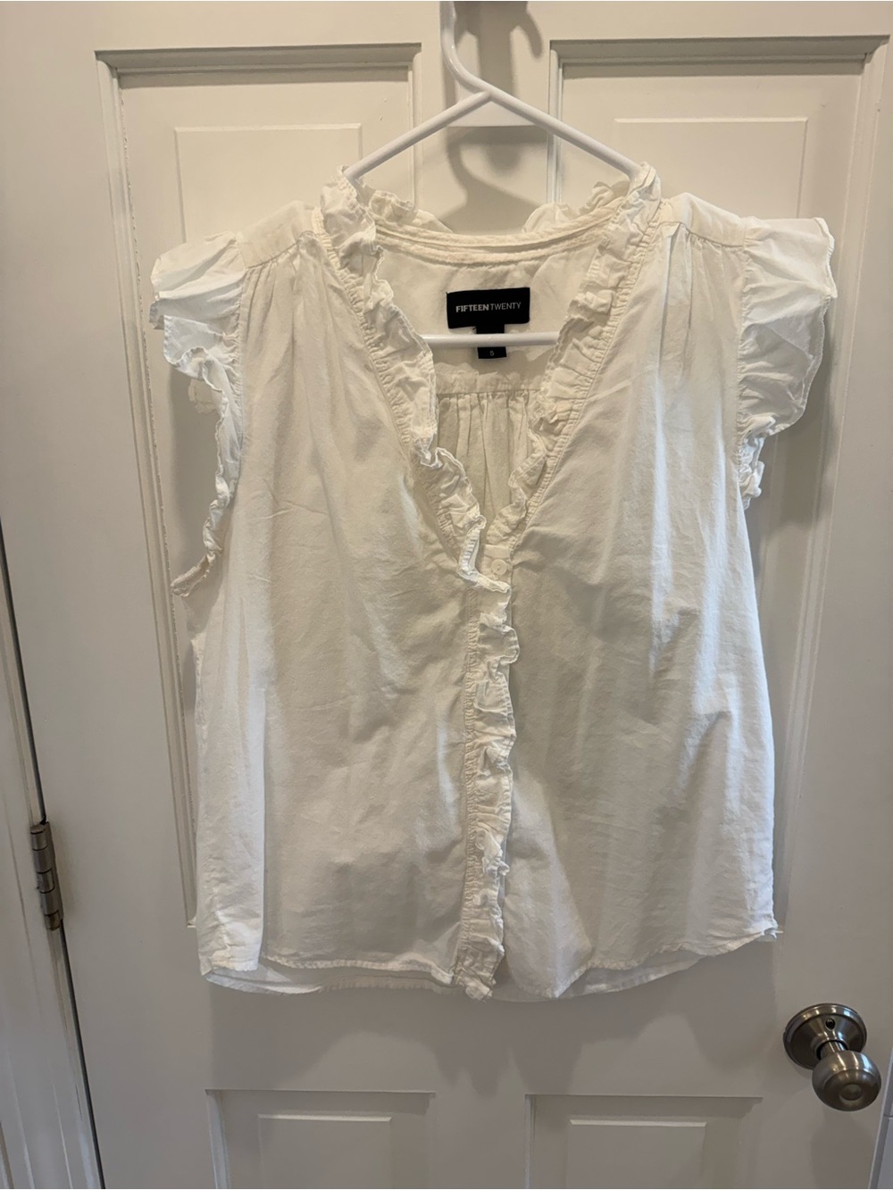 Fifteen Twenty Cream Ruffle Front Cap Sleeve Top